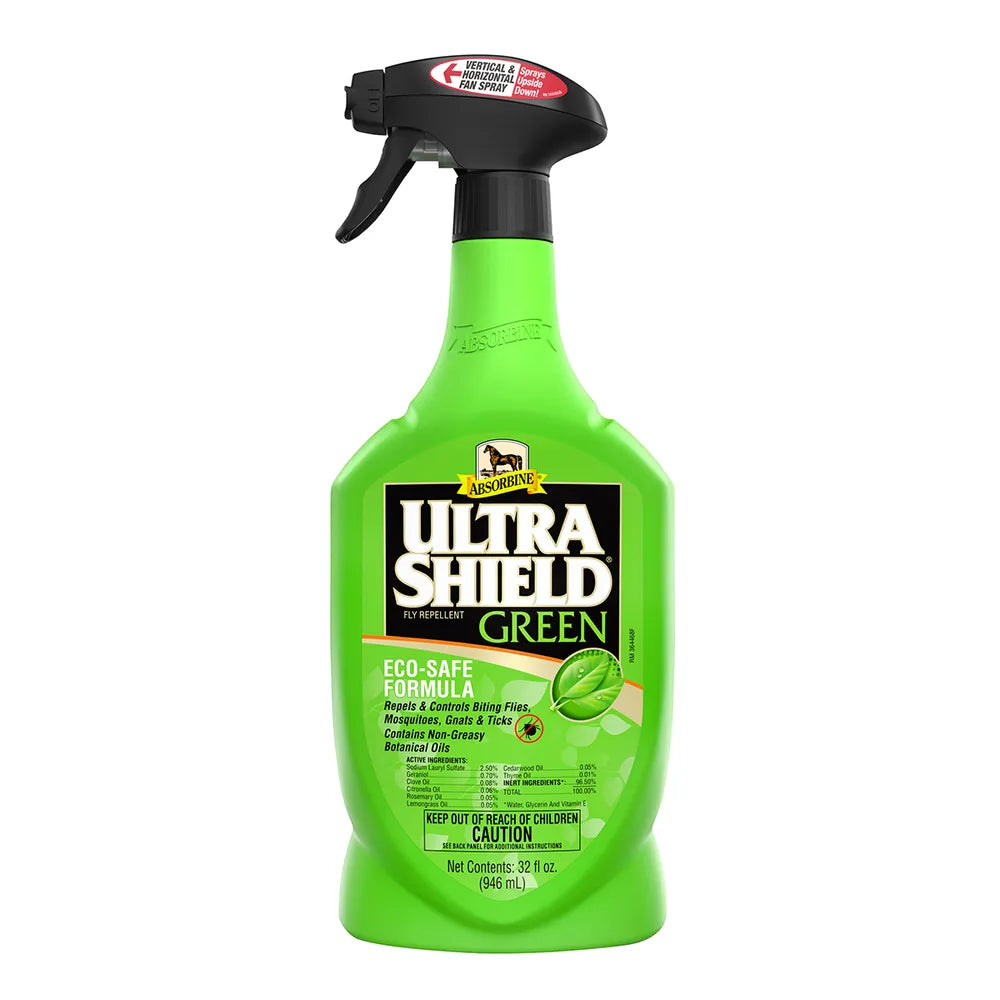 Ultra Shield Green Natural Fly Repellent for Horses - 32 fl oz spray