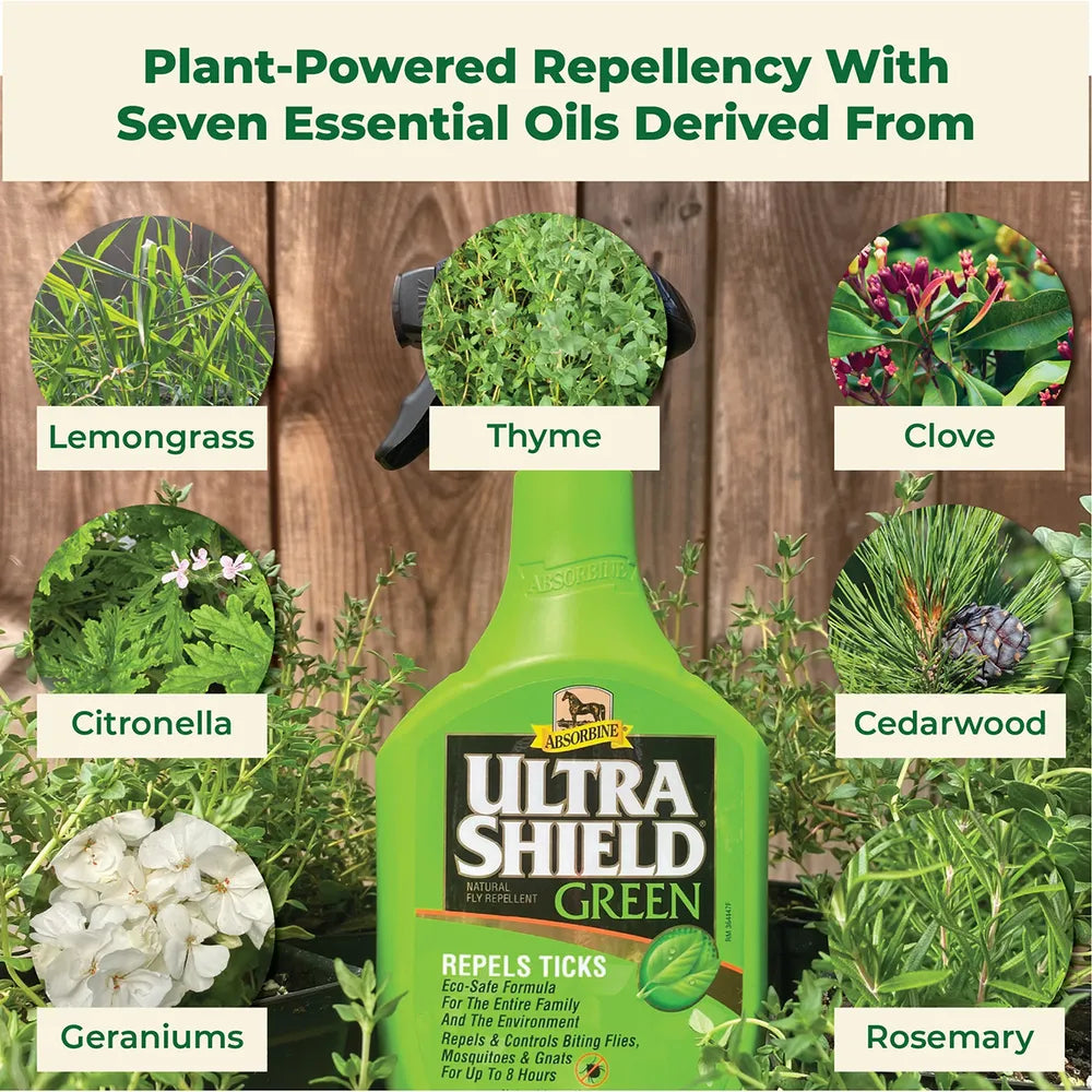 Ultra Shield Green Natural Fly Repellent for Horses - 32 fl oz spray