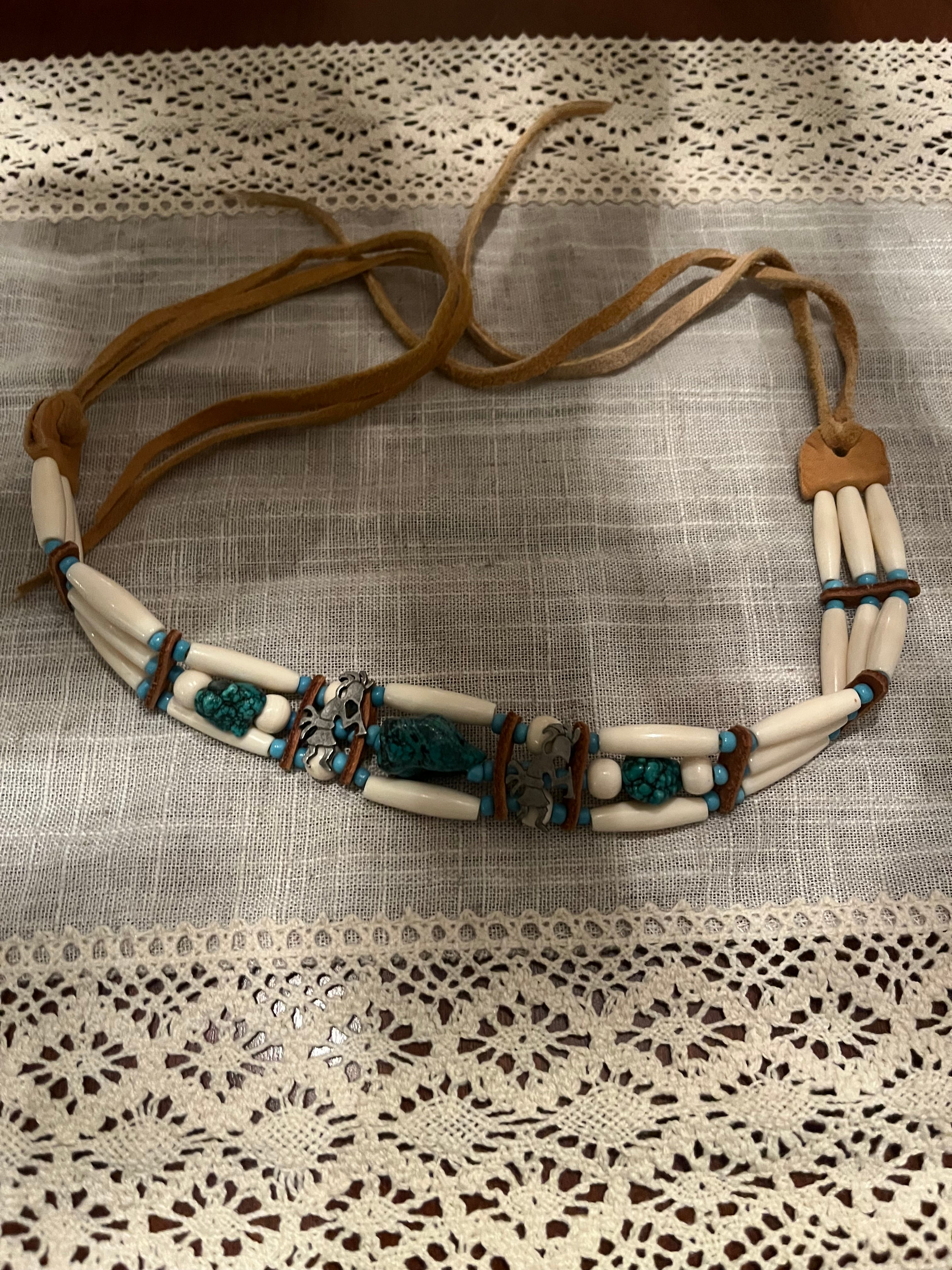 Vintage Suede Leather Beaded Choker